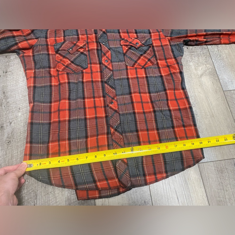 Wrangler Retro Mens Red Plaid Pearl Black Snap Shirt Long Sleeve SZ L MVR458A - Picture 10 of 14